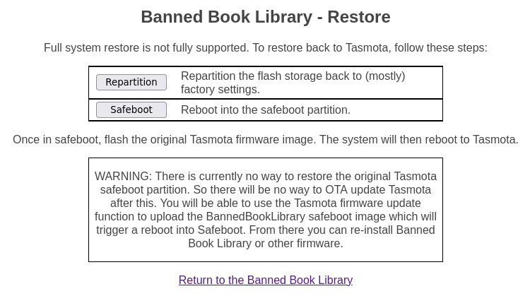 Screenshot of the restore page