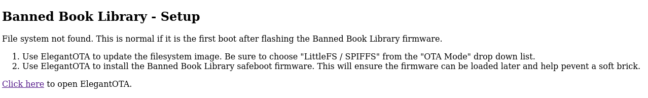 Screenshot of the setup page