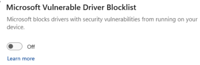 Driver blocklist setting